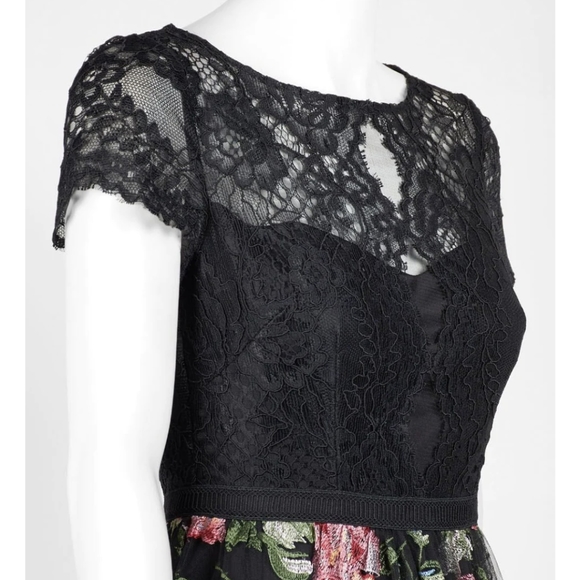 NWT Adrianna Papell formal black lace embroidered maxi dress - Picture 3 of 13